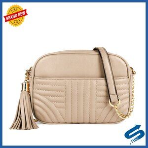 Quilted Crossbody Bag Vegan Leather Medium Size Adjustable Strap Elegant